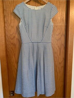 Anne Klein Blue and White Stripe Fit-and-Flare Dress, Size 4